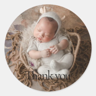 1 Photo Bébé Merci Autocollant Rond
