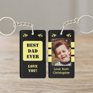1 photo best dad ever love you black yellow keychain