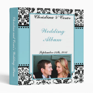 1" Photo Binder Scrapbook Black Damask Baby Blue