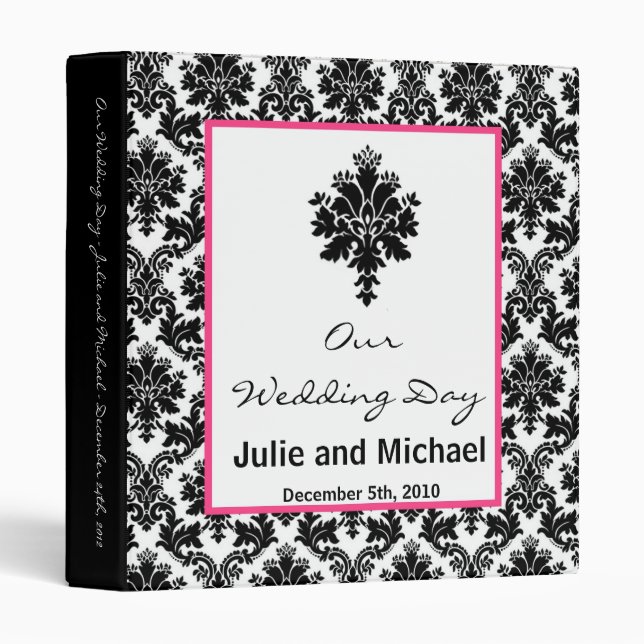 1" Photo Binder Scrapbook Black Hot Pink Damask (Front/Spine)
