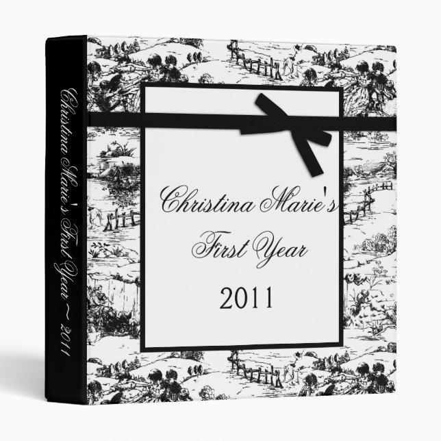 1" Photo Binder Scrapbook Black Toile Fabric Print (Front/Spine)