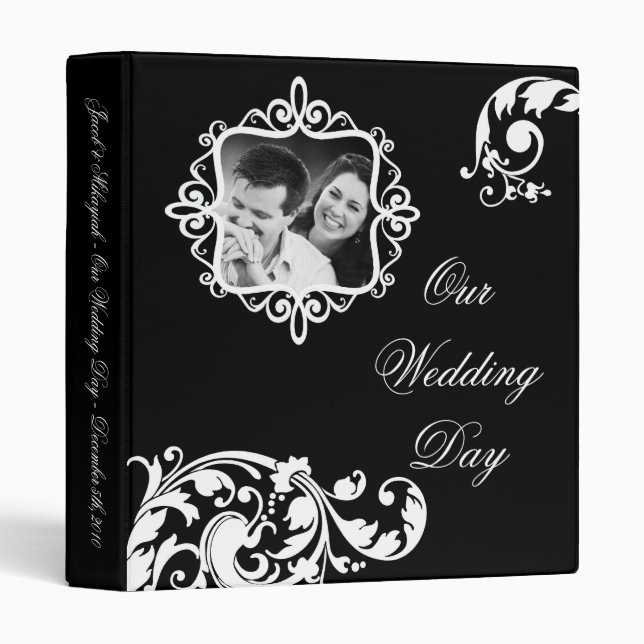 1" Photo Binder Scrapbook Black White Floral (Front/Spine)