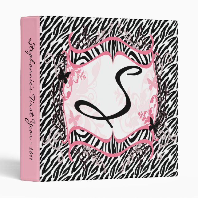 1" Photo Binder Scrapbook Butterfly Zebra Print (Front/Spine)