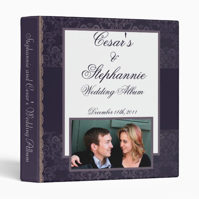 1" Photo Binder Scrapbook Deep Purple Damask (Front/Spine)
