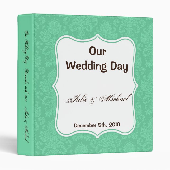 1" Photo Binder Scrapbook Mint White Damask Lace (Front/Spine)