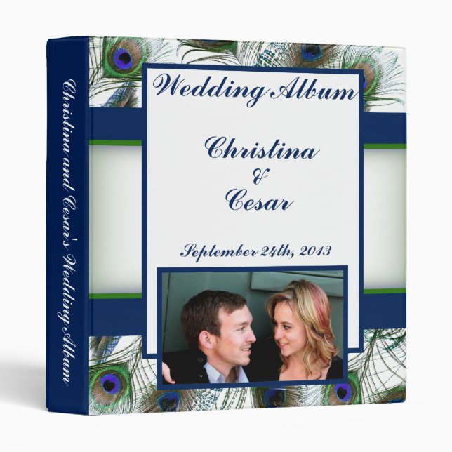 1" Photo Binder Scrapbook Peacock Feathers Blue/Gr (Front/Spine)