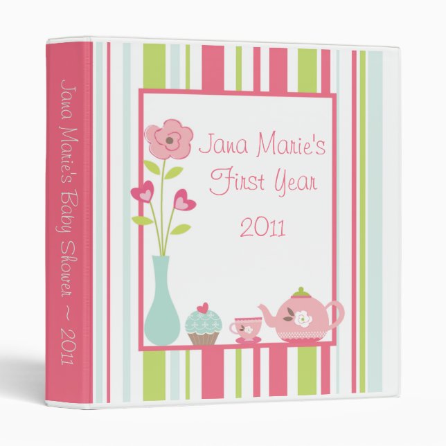 1" Photo Binder Scrapbook Tea Party Pink Pastel (Front/Spine)