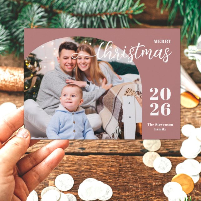 1 photo Christmas arch modern minimalist teal Holiday Card (Creator Uploaded)