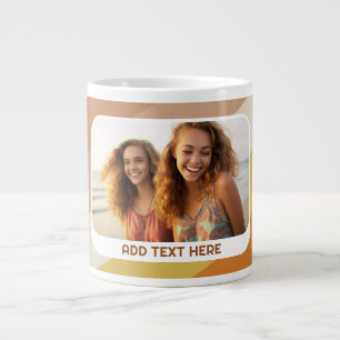 1 Photo Collage - text - Retro Stripes Warm Colour Large Coffee Mug