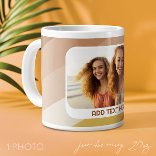 1 Photo Collage - text - Retro Stripes Warm Colour Large Coffee Mug