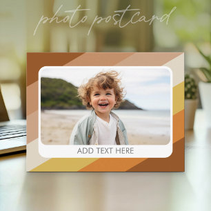 1 Photo Collage - text - Retro Stripes Warm Colour Postcard