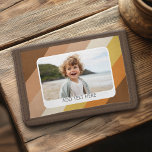 1 Photo Collage - text - Retro Stripes Warm Colour Trifold Wallet<br><div class="desc">Use a horizontal or selfie phone photo to create a unique and personal gift. A place to add text within a white rounded corner border. If you need to adjust the pictures,  click on the customize tool to make changes.</div>