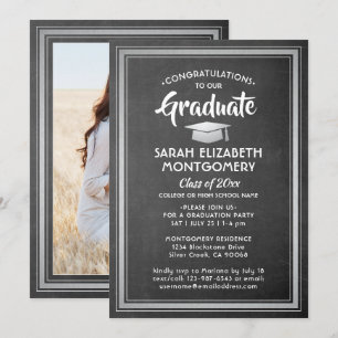 1 Photo Congratulations Chalkboard Grey Graduation Invitation
