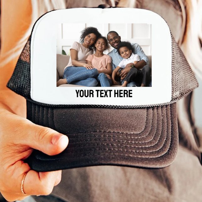 1 Photo Custom Text Birthday Squad Crew Party Team Trucker Hat (Creator Uploaded)