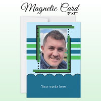 1 photo custom text blue green magnetic card