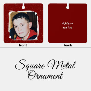 1 photo custom text keepsake burgundy metal ornament