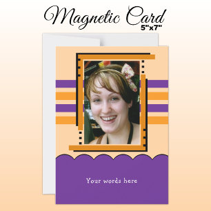 1 photo custom text purple orange magnetic card