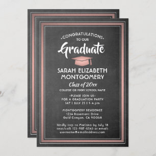 1 Photo Elegant Chalkboard & Rose Gold Graduation Invitation