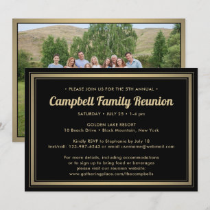 1 Photo Family Reunion Elegant Black and Gold Invitation