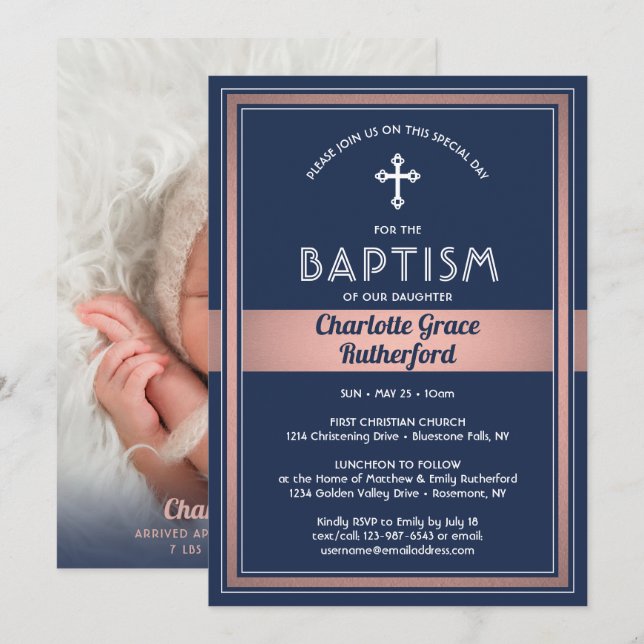 1 Photo Girl Baptism Invitation Birth Announcement (Front/Back)