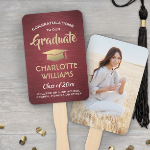 1 Photo Graduation Brushed Burgundy Red Gold White Hand Fan