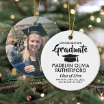 1 Photo Graduation Congrats Simple Black and White Ceramic Ornament<br><div class="desc">Commemorate the graduate's achievement with a custom photo black and white round graduation Christmas ornament. Picture and all text are simple to customize. Include any favourite inspirational quote, motivational saying, school name and degree, congratulations, thanks mom and dad, or other message of your choice. TO CHANGE BACKGROUND OR TEXT COLORS,...</div>