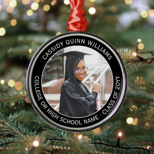 1 Photo Graduation Elegant Modern Black and White Metal Ornament