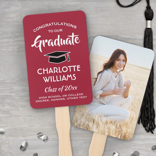 1 Photo Graduation Elegant Red White and Black Hand Fan (Creator Uploaded)