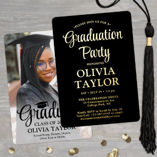 1 Photo Graduation Party Elegant Script Black and