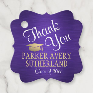 1 Photo Graduation Thank You Purple & Gold Fancy Favour Tags