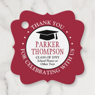 1 Photo Graduation Thank You Red White Black Fancy Favour Tags
