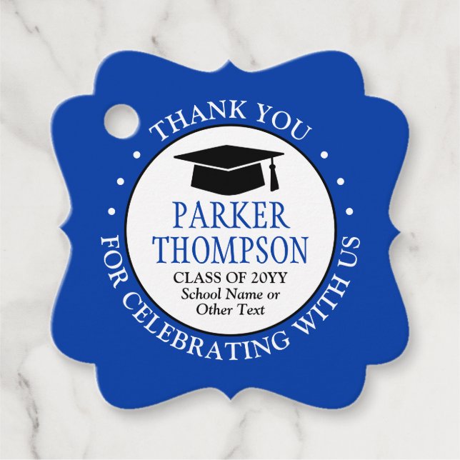 1 Photo Graduation Thank You Royal Blue Fancy Favour Tags (Front)