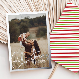 1 Photo Handwritten Script Merry Christmas Foil Holiday Card
