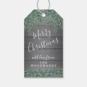 1 Photo Merry Christmas Greenery Rustic Grey Wood Gift Tags
