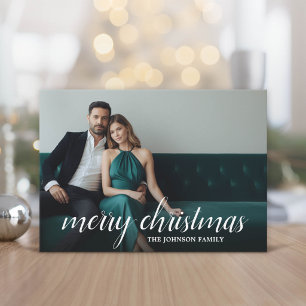 1 Photo Merry Christmas Script Houndstooth  Holiday Card
