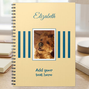 1 photo name text peach blue notebook