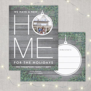 1 Photo New Home Address Modern Wood & Pine Moving Holiday Postcard