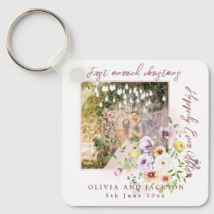 1 Photo Newlyweds 1st Married Christmas Pink Text Keychain