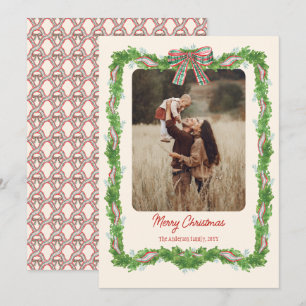 1 photo plaid bow rustic Christmas Photo Holiday Card