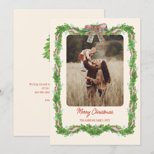 1 photo plaid bow rustic Christmas Photo Holiday Card