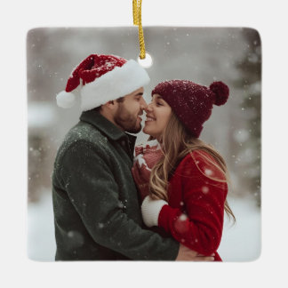 1 Photo Red Snowflake Wreath w Pinecones Christmas Ceramic Ornament
