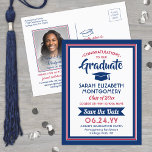 1 Photo Red White & Blue Graduation Save the Date Announcement Postcard<br><div class="desc">Share the joyful news of your upcoming graduation party as well as a picture with these patriotic red, white and blue save the date postcard invitations. Photo and all text are simple to customize. (IMAGE PLACEMENT TIP: An easy way to centre a photo exactly how you want is to crop...</div>
