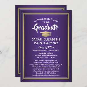 1 Photo Virtual Graduation Party Purple Gold White Invitation