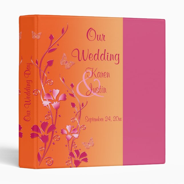 1" Pink and Orange Floral Wedding Binder (Front/Spine)