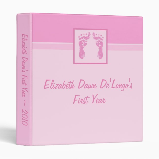 1" Pink Baby Foot Imprimés Photo Classeur Scrapboo (Devant/Côté)