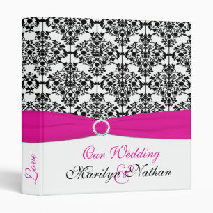 1" Pink, White and Black Damask Wedding Binder