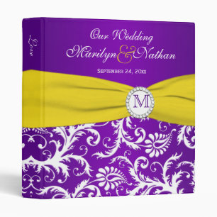 1" Purple Yellow White Damask Wedding Binder