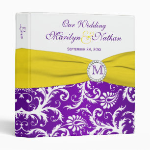 1" Purple Yellow White Damask Wedding Binder