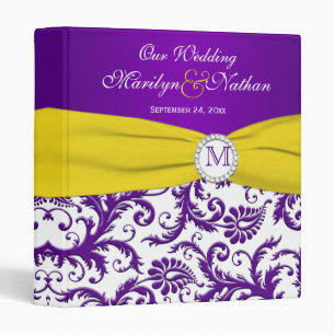 1" Purple Yellow White Damask Wedding Binder