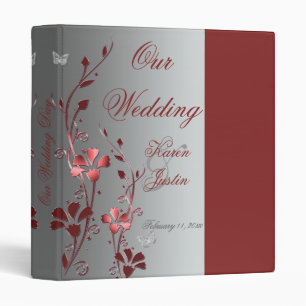 1" Red and Silver Floral Wedding Binder